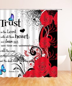 Motivational Inspirational Quote Shower Curtain with Rustic Red Rose Print