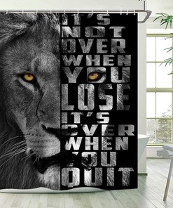 Motivational Lion Quote Shower Curtain Black Inspirational Positive African Wildlife Animal Cool Men Boys Home Bathroom