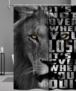 Motivational Lion Quote Shower Curtain Black Inspirational Positive African Wildlife Animal Cool Men Boys Home Bathroom