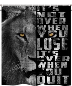 Motivational Lion Quote Shower Curtain Black Inspirational Positive African Wildlife Animal Cool Men Boys Home Bathroom