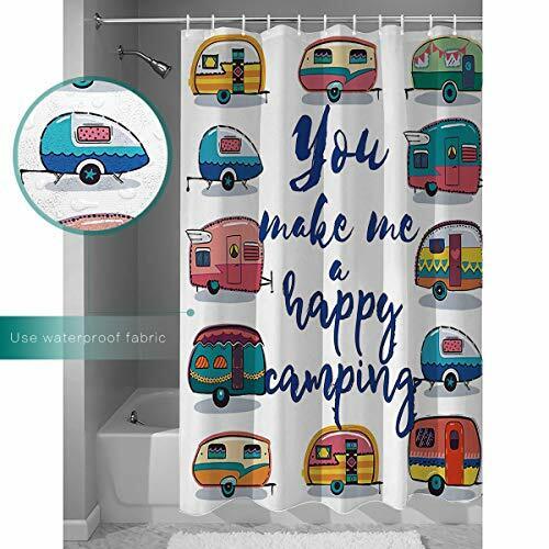 Motivational You Make Me Happy Camper Camper Shower Curtain With Caravans - Image 2
