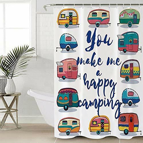 Motivational You Make Me Happy Camper Camper Shower Curtain With Caravans - Image 3