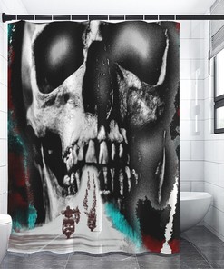 Motorcycle Skull Shower Curtain with Unique Skull and Motorcycle Print for Biker Bathroom Decor