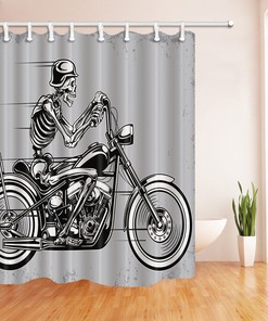 Motorcycle and Skulls Waterproof Shower Curtain for a Edgy and Cool Bathroom