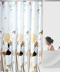 Mouldproof Floral Shower Curtain - Waterproof Bath Curtains, Elegant Botanical Design, Perfect Bathroom Decor