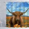 Mountain And Flower Highland Cow Western Wildlife Animal Printed Shower Curtain