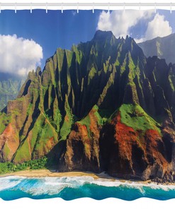 Mountain And Ocean Clouds Print Hawaii Shower Curtain For Bathroom