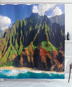Mountain And Ocean Clouds Print Hawaii Shower Curtain For Bathroom