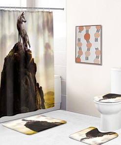 Mountain Cliffs Wolf King Wolf Shower Curtain Design for Adventure Bathroom Decor