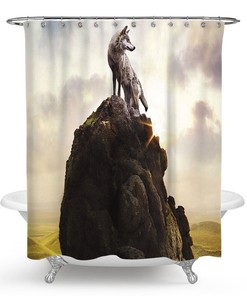 Mountain Cliffs Wolf King Wolf Shower Curtain Design for Adventure Bathroom Decor