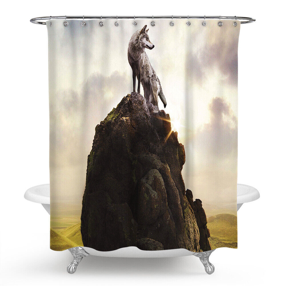 Mountain Cliffs Wolf King Wolf Shower Curtain Design for Adventure Bathroom Decor