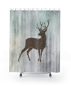 Mountain Deer And Forest Animal Boho Shower Curtain For Cabin And Outdoor Home Decor