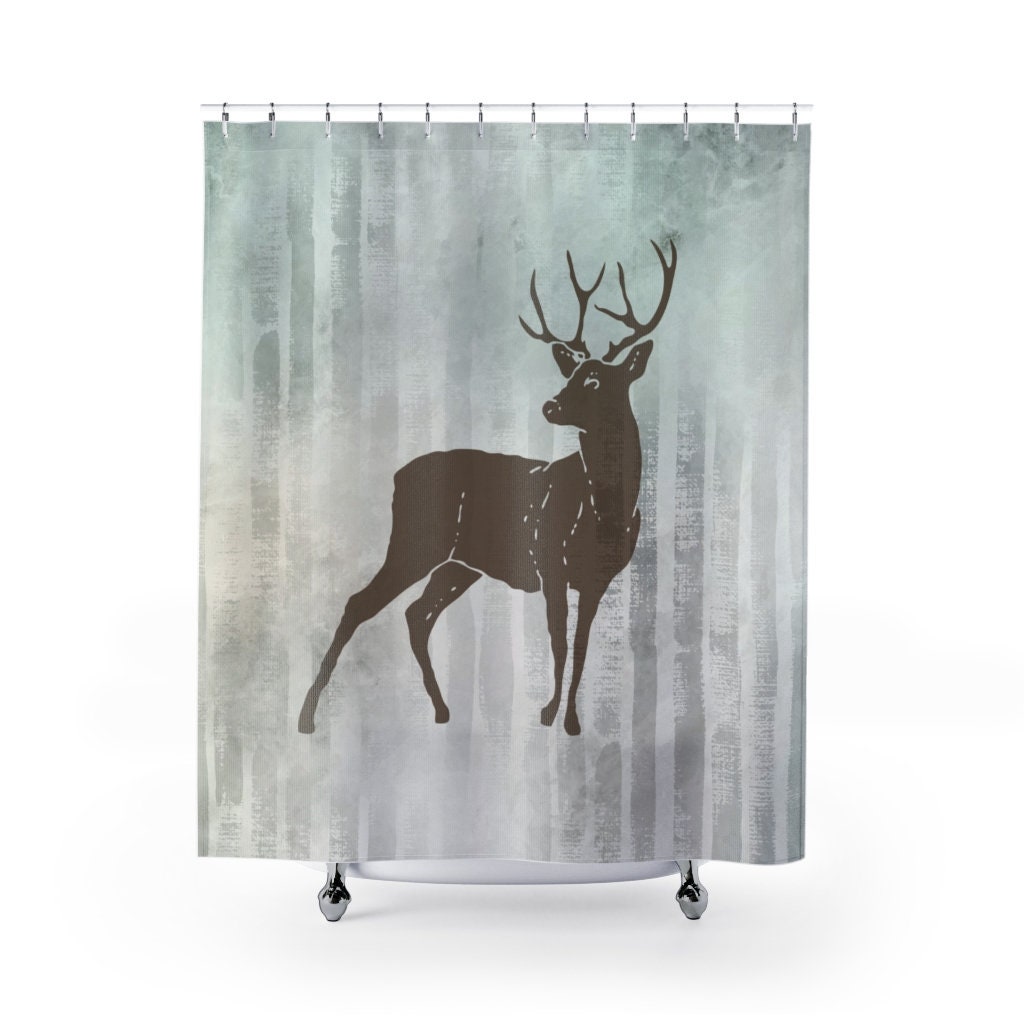 Mountain Deer And Forest Animal Boho Shower Curtain For Cabin And Outdoor Home Decor