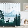 Mountain Deer Shower Curtain with Nature and Forest Elements, Neutral Bathroom Decor 