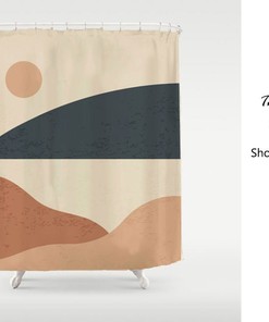 Mountain Landscape Shower Curtain With Abstract Sun And Nature Design For Outdoor Lovers' Bathroom Decor