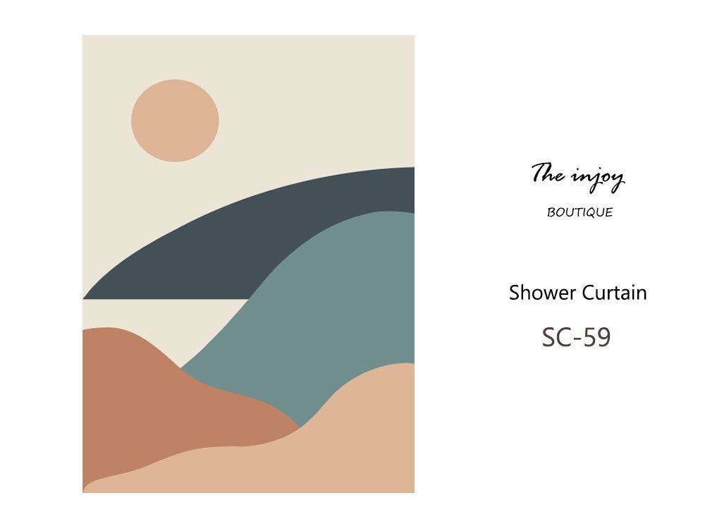 Mountain Landscape Shower Curtain With Abstract Sun And Nature Design For Outdoor Lovers' Bathroom Decor - Image 3