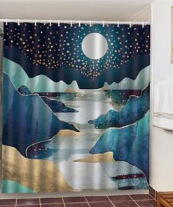 Mountain Landscape Shower Curtain with Starry Night Theme