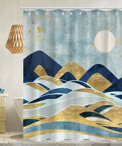 Mountain Sun Shower Curtain with a Natural Scenery Watercolor Print