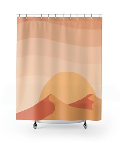 Mountain Sunrise Shower Curtain, Scenic Landscape Bathroom Decor, Unique Boho Style Design 