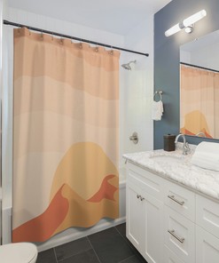 Mountain Sunrise Shower Curtain, Scenic Landscape Bathroom Decor, Unique Boho Style Design