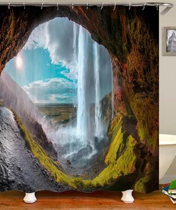 Mountain Waterfall 3D Digital Printing Shower Curtain for Nature Bathroom Decor 