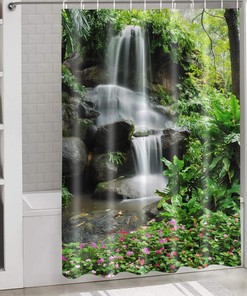 Mountain Waterfall Grommet Shower Curtain - Serene Bathroom Decor