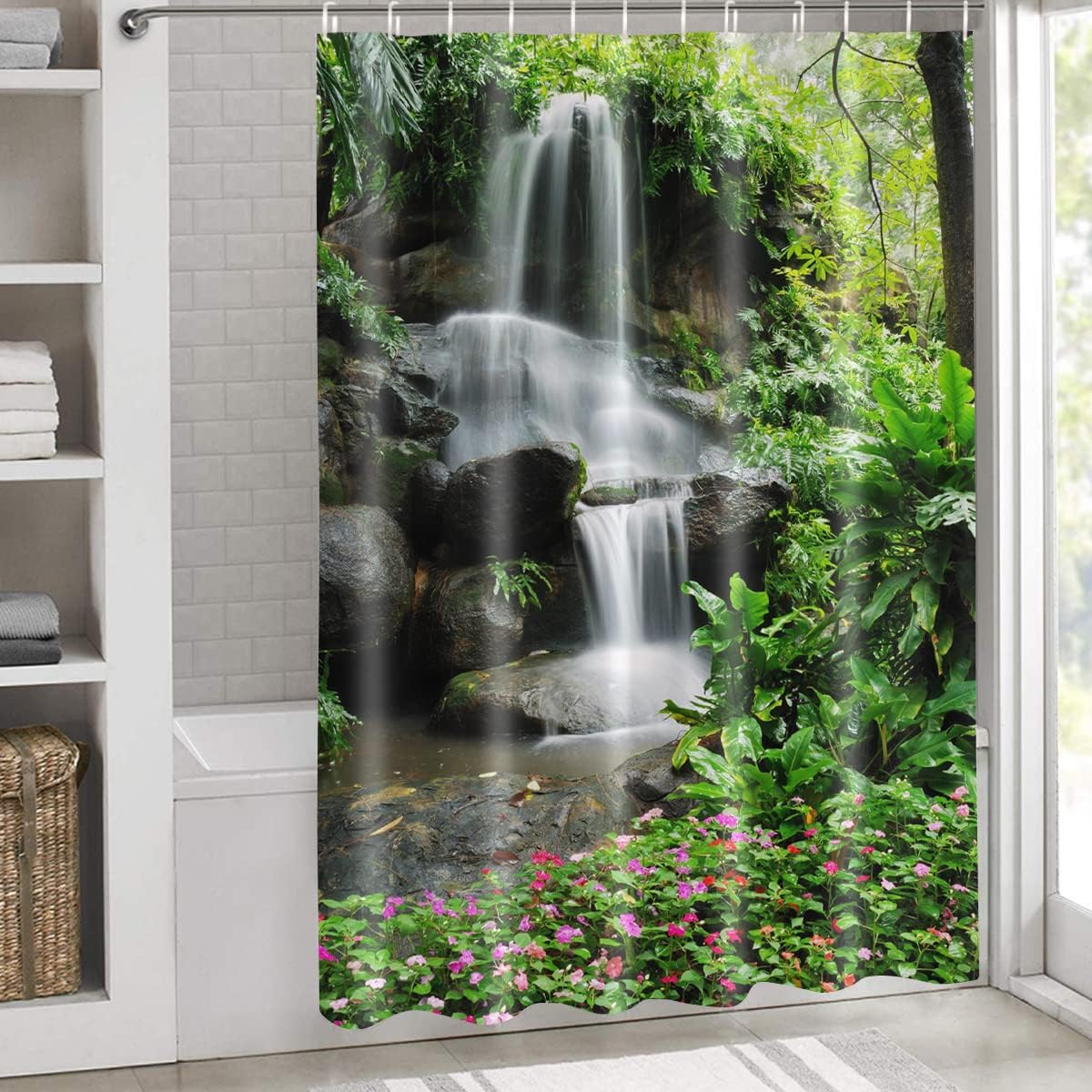 Mountain Waterfall Grommet Shower Curtain - Serene Bathroom Decor