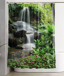 Mountain Waterfall Grommet Shower Curtain - Serene Bathroom Decor
