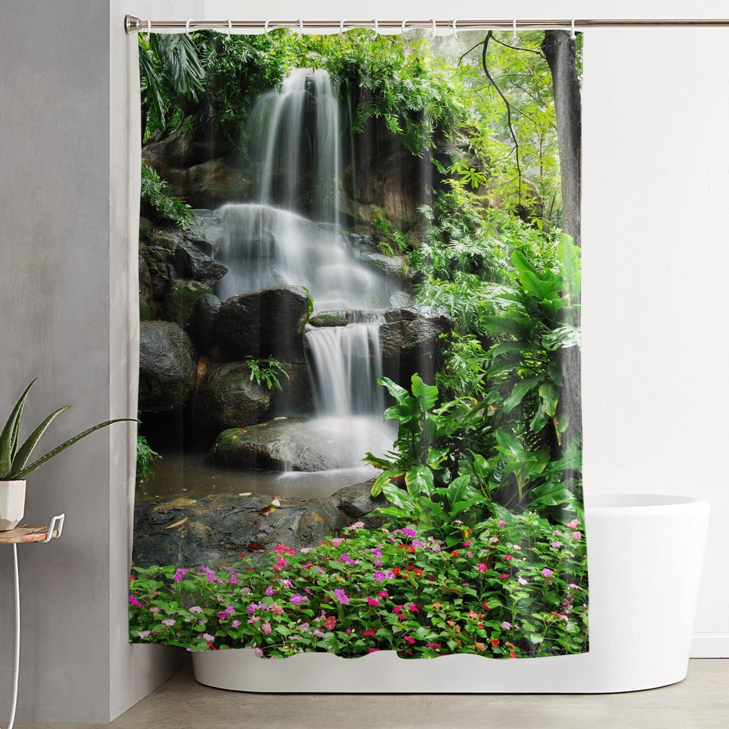 Mountain Waterfall Grommet Shower Curtain - Serene Bathroom Decor