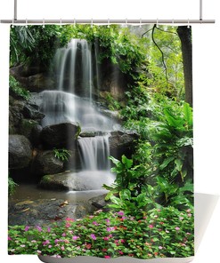 Mountain Waterfall Grommet Shower Curtain - Serene Bathroom Decor