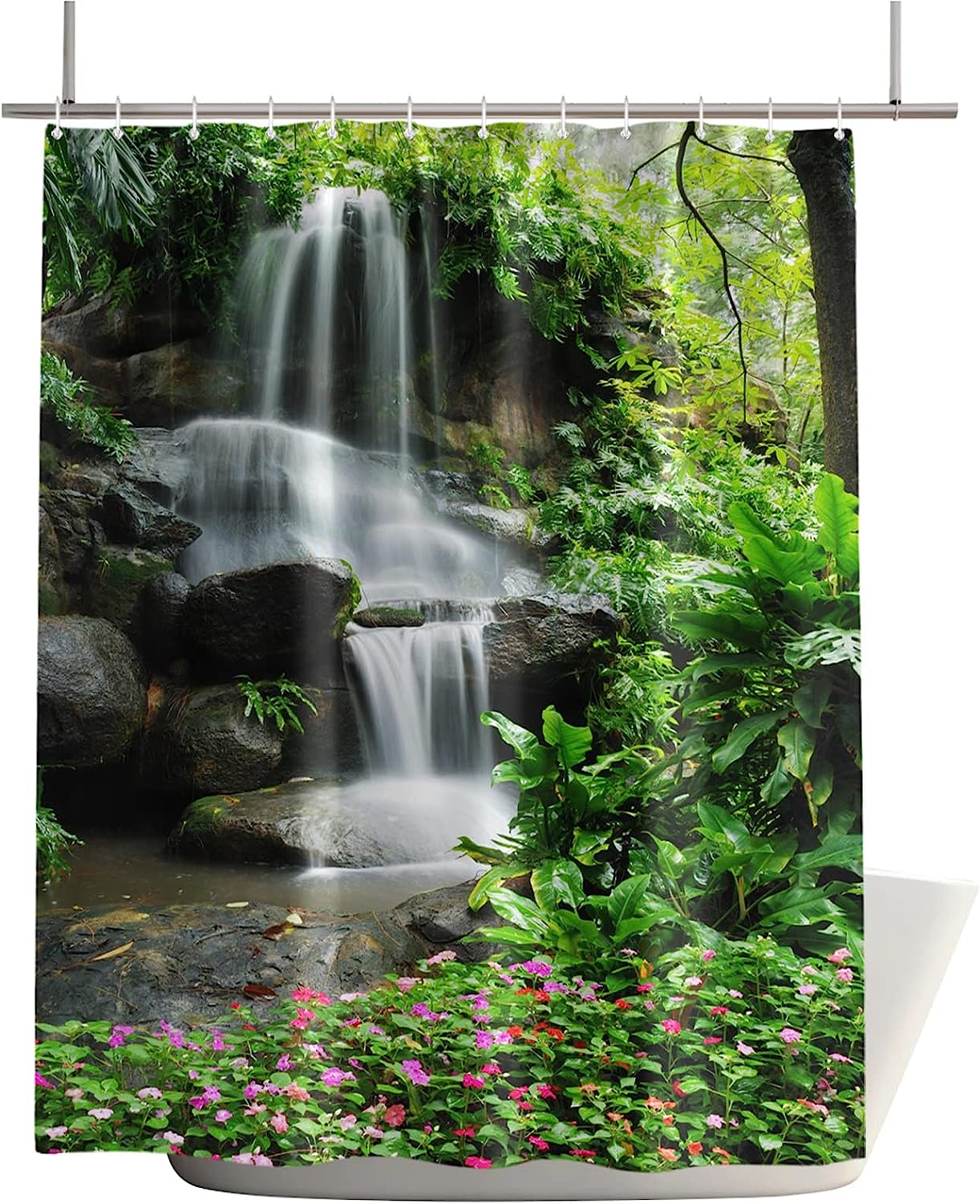 Mountain Waterfall Grommet Shower Curtain - Serene Bathroom Decor