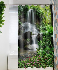 Mountain Waterfall Grommet Shower Curtain - Serene Bathroom Decor