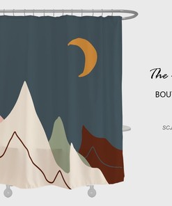 Mountain and Moon at Night Print Shower Curtain for Bathroom Decor with Nature Theme