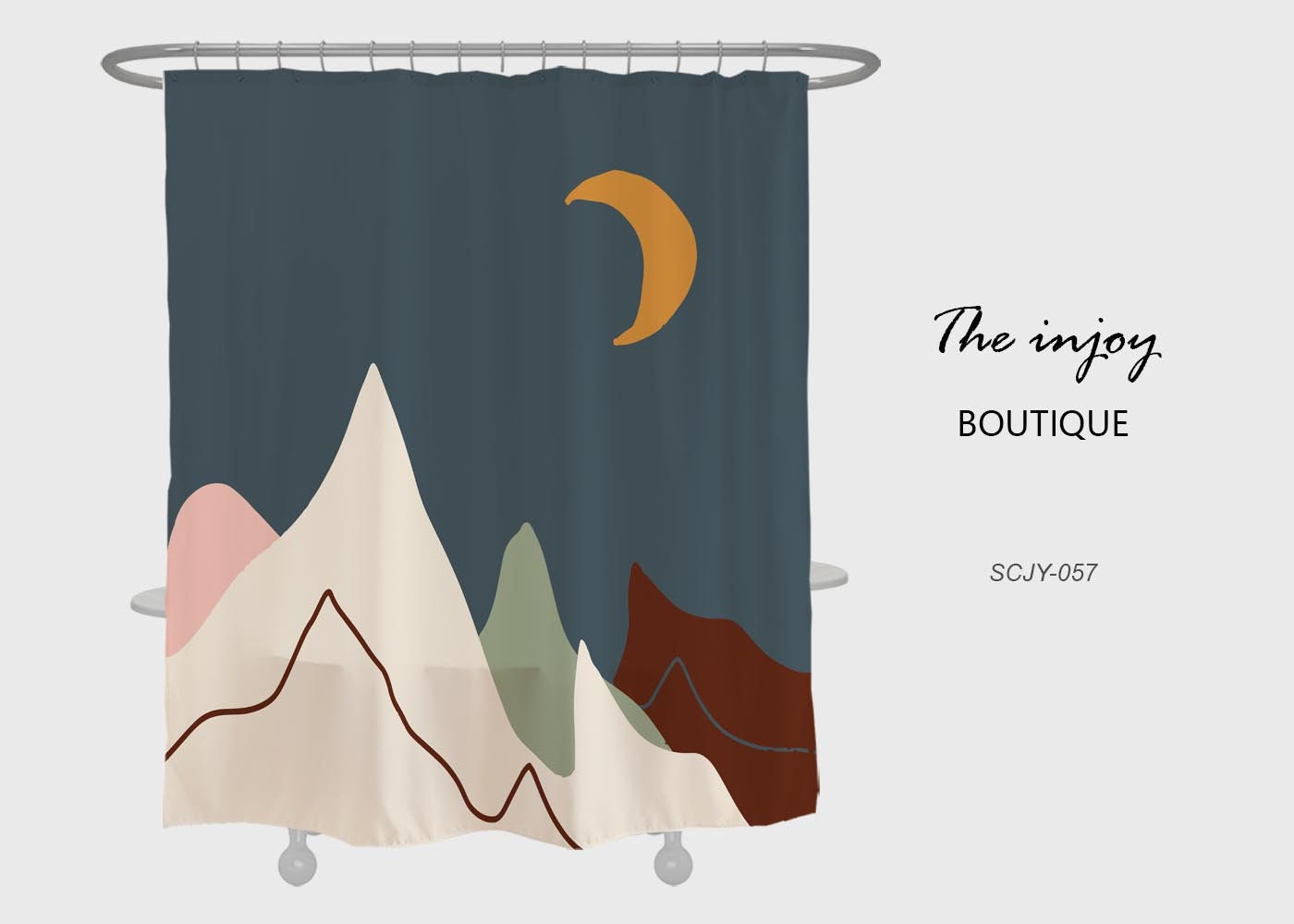 Mountain and Moon at Night Print Shower Curtain for Bathroom Decor with Nature Theme