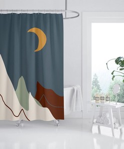 Mountain and Moon at Night Print Shower Curtain for Bathroom Decor with Nature Theme