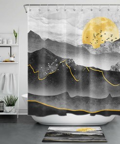 Mountains Sun Shower Curtain For Modern Minimalist Art Deco Bathroom