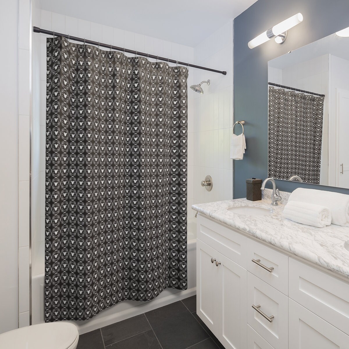 Mouse Damask Shower Curtain with Seasonal Decoration to Add a Touch of Elegance to Your Bathroom