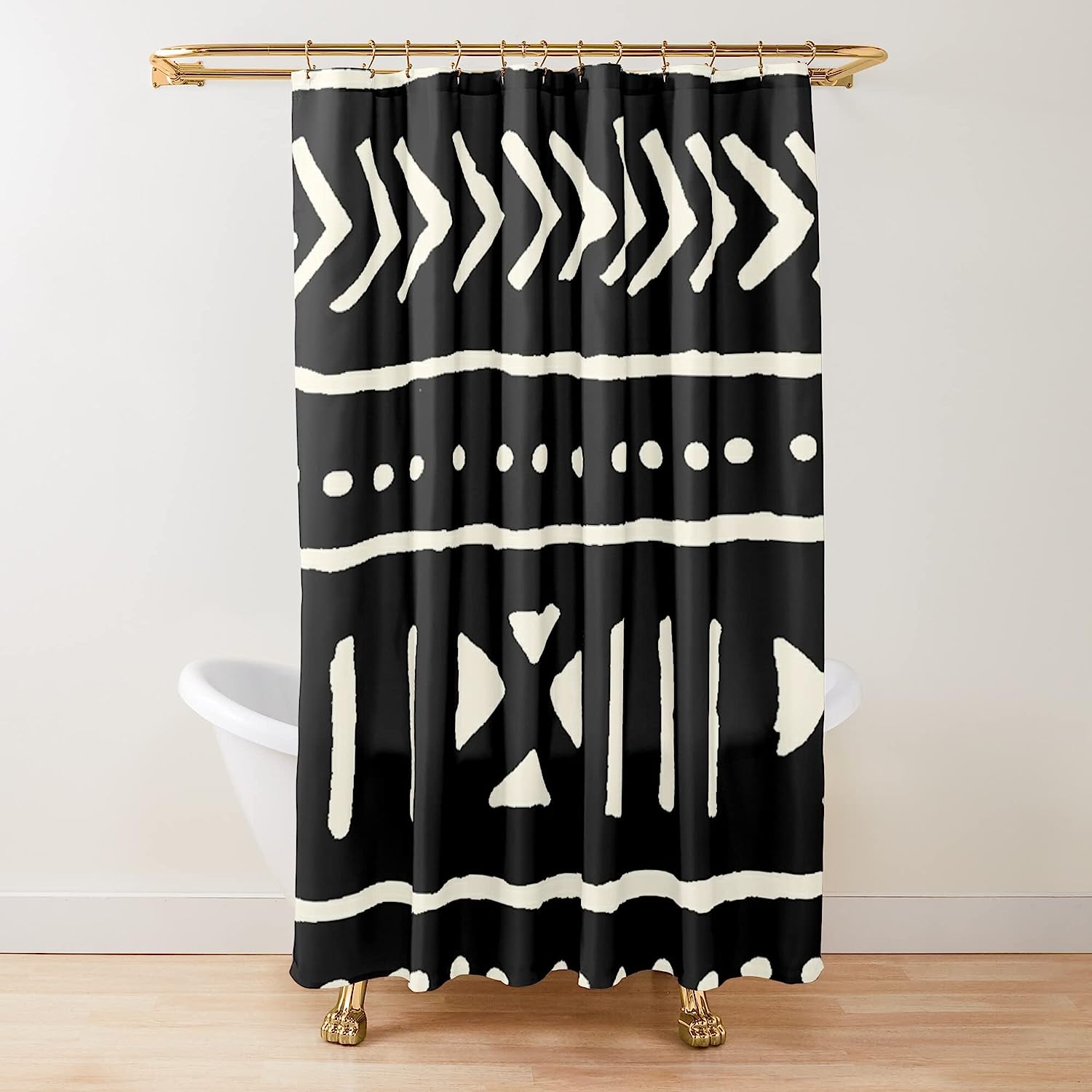 Mud Cloth Shower Curtain Tribal Ethnic Geometric Print For Boho Bathroom Decor