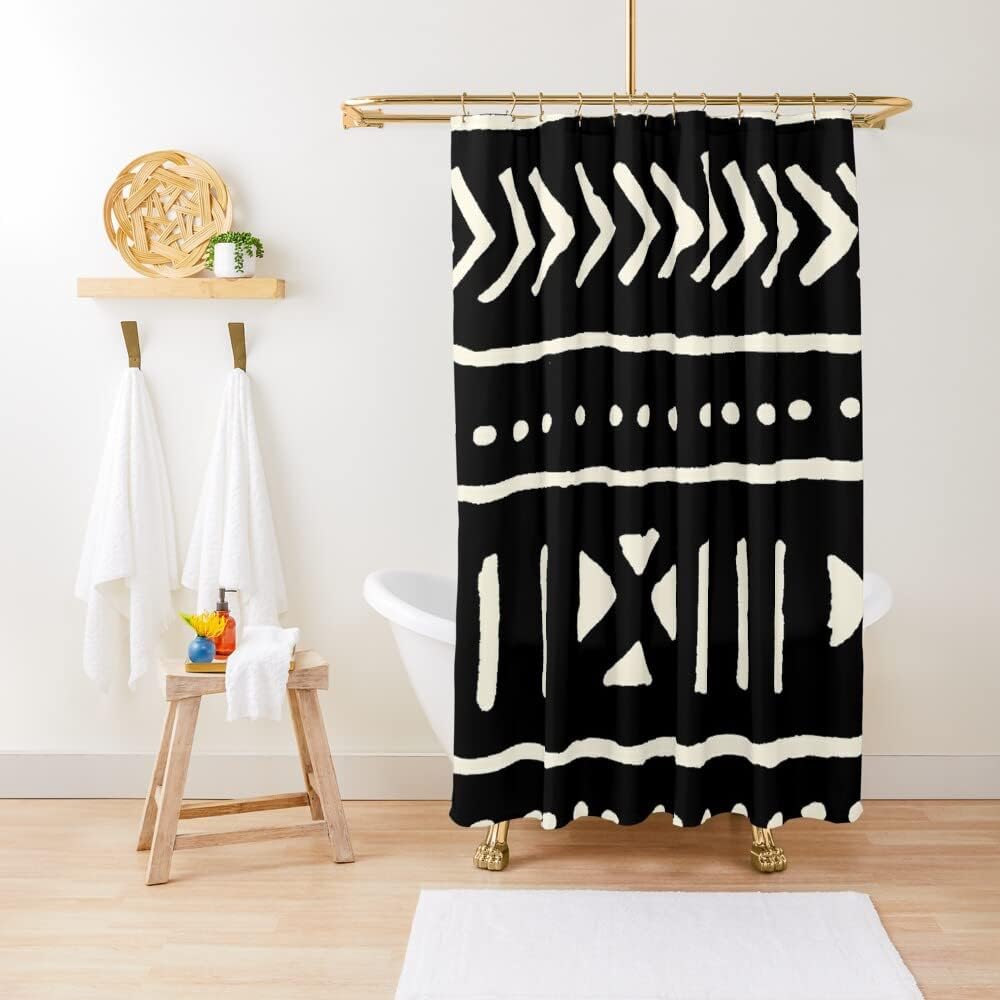 Mud Cloth Shower Curtain Tribal Ethnic Geometric Print For Boho Bathroom Decor - Image 2