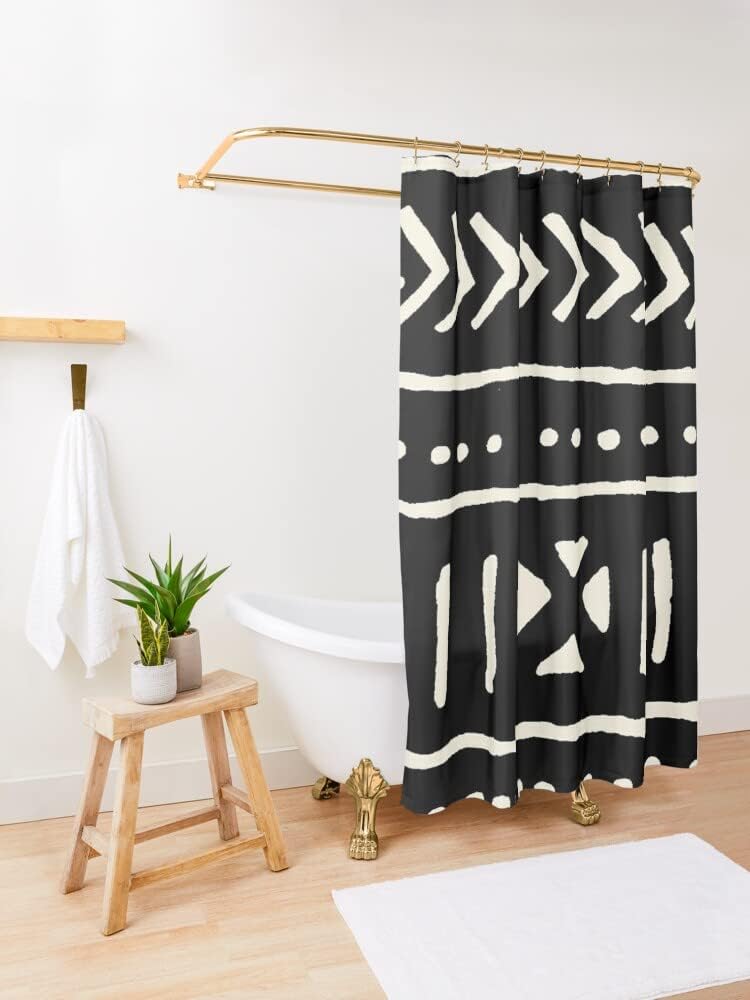 Mud Cloth Shower Curtain Tribal Ethnic Geometric Print For Boho Bathroom Decor - Image 3