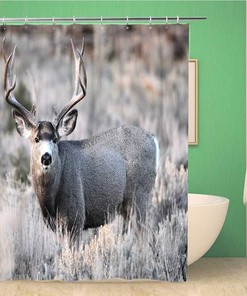 Mule Deer Shower Curtain with Big Buck Design, Hunting Bathroom Decor