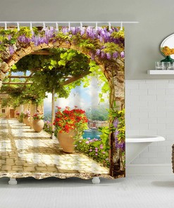 Multi Size Garden View Waterproof Shower Curtain For Bathroom 