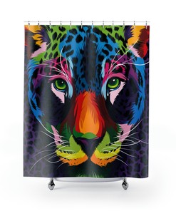 Multi-Color Animal Power Shower Curtain, Wild Bathroom Decor