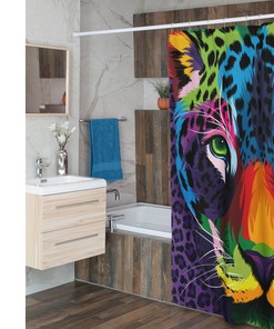 Multi-Color Animal Power Shower Curtain, Wild Bathroom Decor