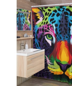 Multi-Color Animal Power Shower Curtain, Wild Bathroom Decor
