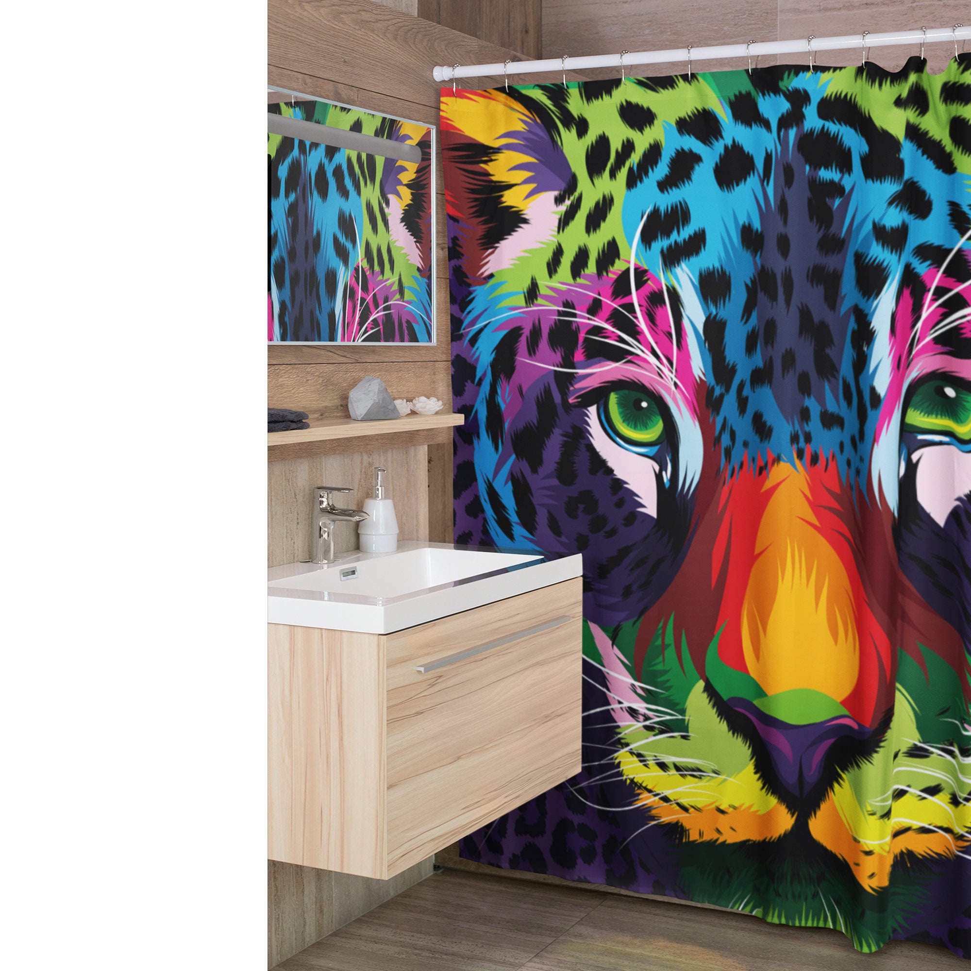 Multi-Color Animal Power Shower Curtain, Wild Bathroom Decor
