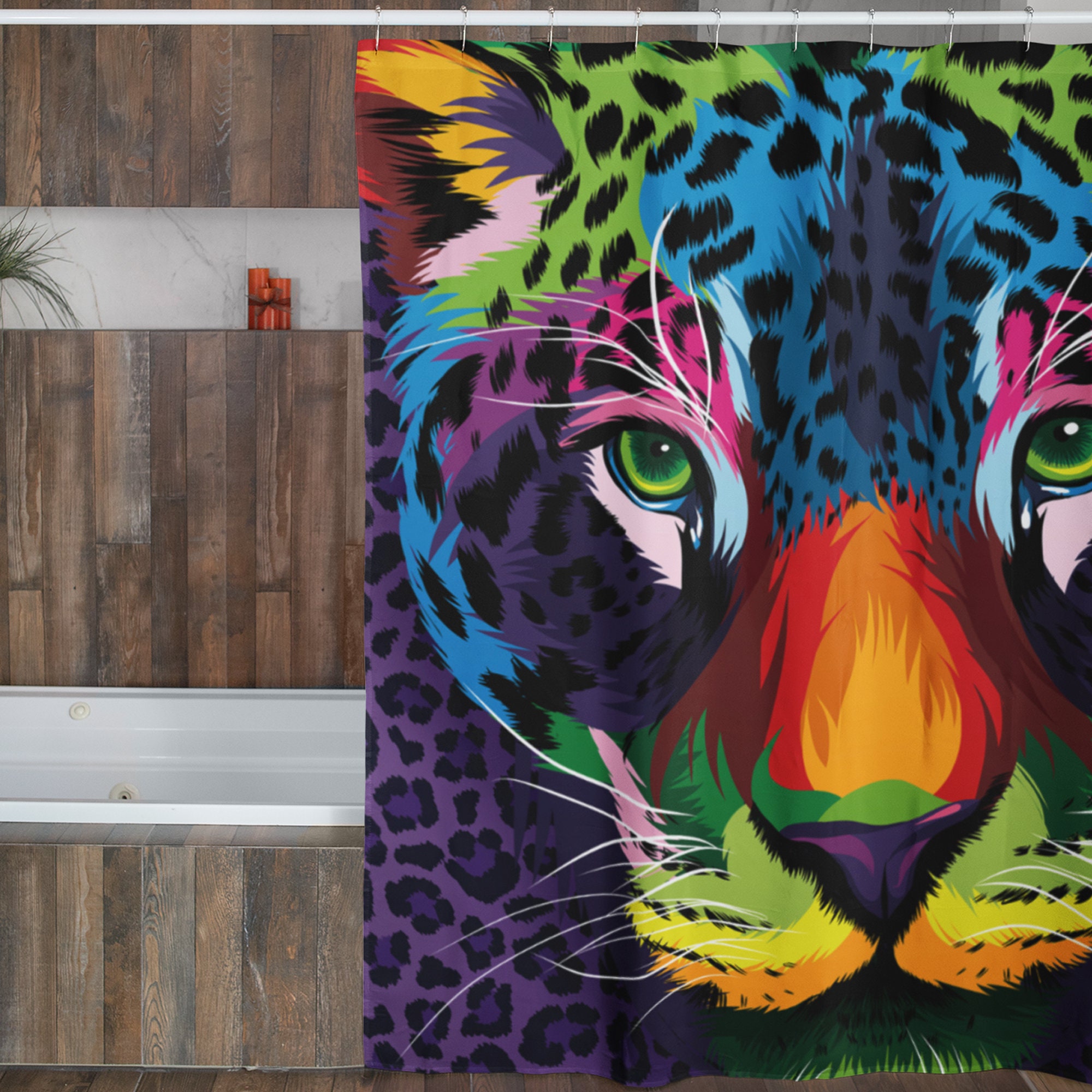 Multi-Color Animal Power Shower Curtain, Wild Bathroom Decor