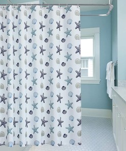 Multi-Color Seashell and Starfish Beach Shower Curtain for Bathroom Decor 