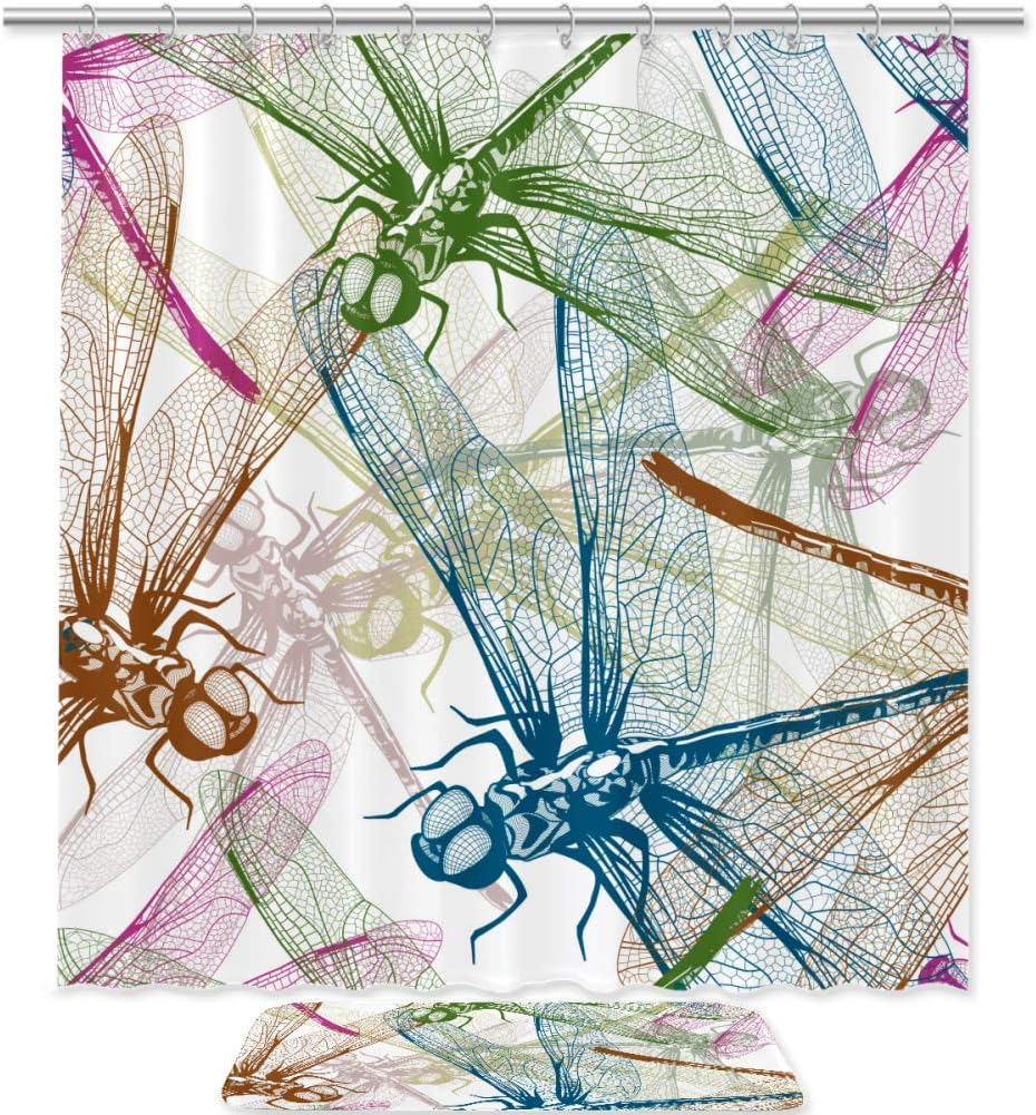 Multi-Colored Dragonflies Shower Curtain With A Contrasting Background