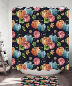 Multi-Colored Pumpkins Shower Curtain With Beautiful Autumn Art Print, Invigorating Bathroom Decor